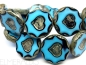 Preview: 1x Heart Coin Aqua Black Picasso Glasperlen