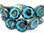 Preview: 1x Heart Coin Aqua Black Picasso Glasperlen