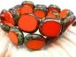 Preview: 17mm Candy Beads Puffy Pillow Carved Oval Neon Orange Picasso Glasperlen 2x