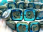 Preview: Square Beads Capri blue Picasso Glasperlen 2x