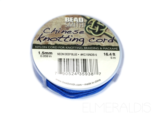 1,5 mm Chinese Knotting Cord Knot-it Knüpfgarn Nylongarn Beadsmith Neon Deep Blue blau 5m