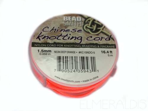 1,5 mm Chinese Knotting Cord Knot-it Knüpfgarn Nylongarn Beadsmith Neon Deep Orange 5m