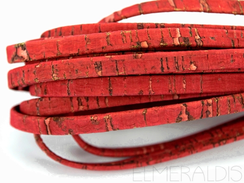 5mm Korkband flach Lederimitat Red rot 20cm
