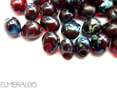 3,4 mm Drop Beads Miyuki Garnet Picasso 10g