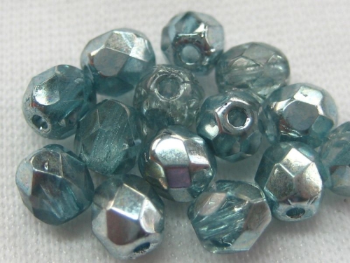 4mm 50 feuerpol Glasperlen Teal Silber 1/2