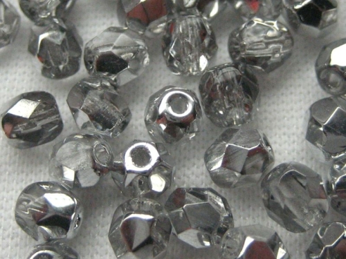 4mm feuerpolierte Glasperlen Silver 1/2 Silber 50x