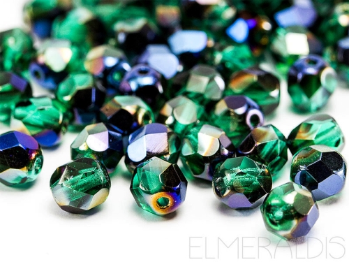6mm feuerpolierte Glasperlen Emerald Blue Iris 30x