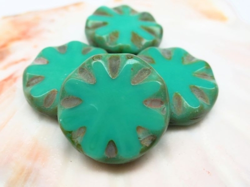 Chunky Coin Turquoise Picasso Glasperlen 2x