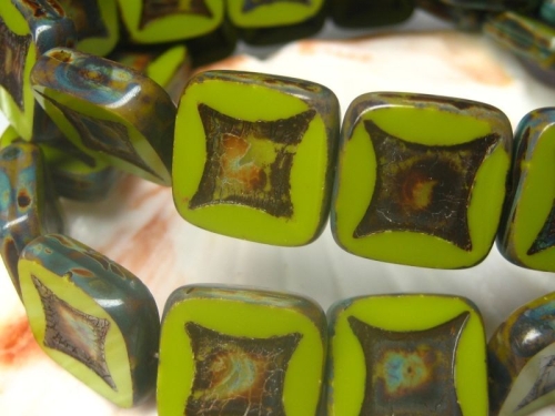 Square Beads Apple Green Picasso Glasperlen 2x