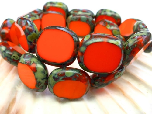 17mm Candy Beads Puffy Pillow Carved Oval Neon Orange Picasso Glasperlen 2x