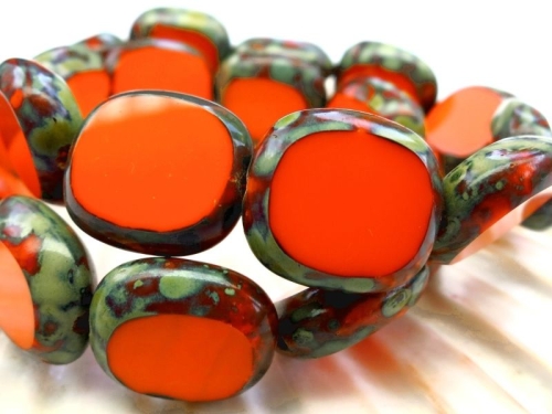 17mm Candy Beads Puffy Pillow Carved Oval Neon Orange Picasso Glasperlen 2x