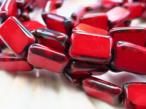 Rectangle Beads Red Fire Picasso Glasperlen 2x