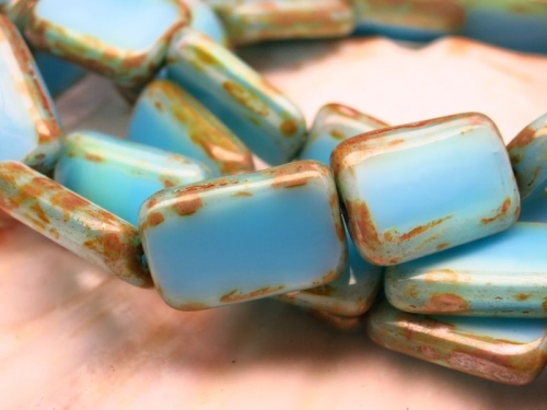 Rectangle Beads Aqua Turquoise Picasso 2x