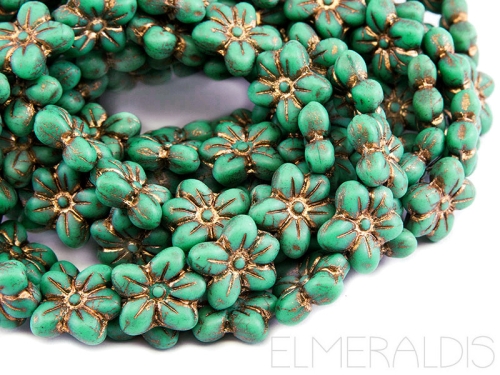 15mm Blumen Flowers Green Turquoise Bronze Picasso 4x