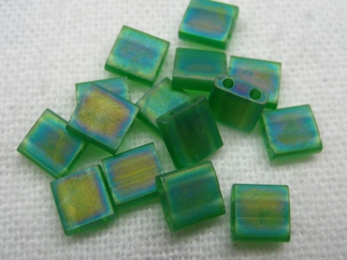 5g Miyuki Tila Beads Matte Green AB