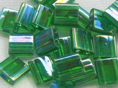 5g Miyuki Tila Beads Transparent Green Luster