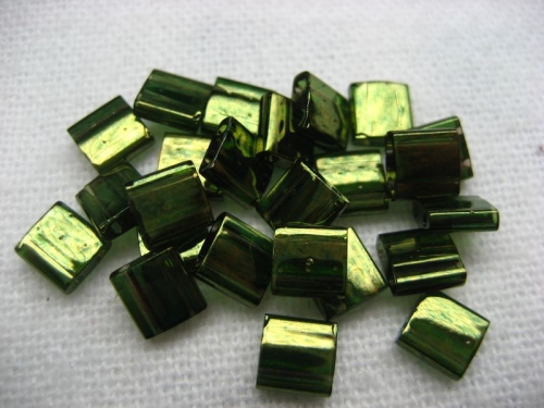 5g Miyuki Tila Beads Olive Green Gold Luster