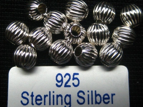 4 mm Perlen 925 Silber gerillt poliert 5x