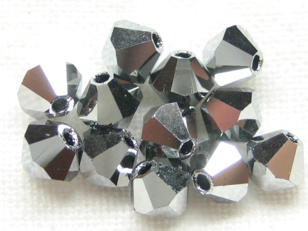 4mm Bicone Glasperlen Jet Light Hematite silberfarben silver 20x