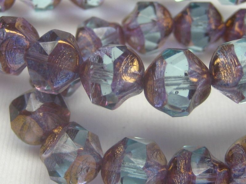 Central Cut Beads Aqua Copper Picasso hellblau 4x