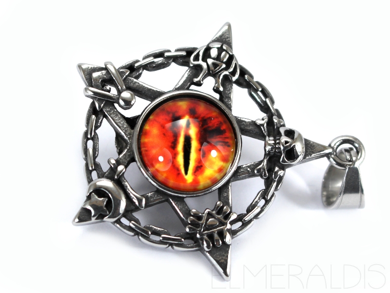 Evil Eye Anhänger aus Edelstahl Feuer Auge Sonne Mond Sterne Amulett +  Halskette
