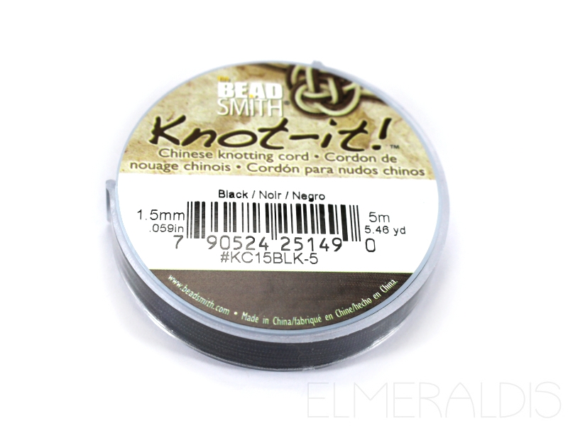 1,5 mm Chinese Knotting Cord Knot-it Knüpfgarn Nylongarn Beadsmith Black schwarz Jet 5m