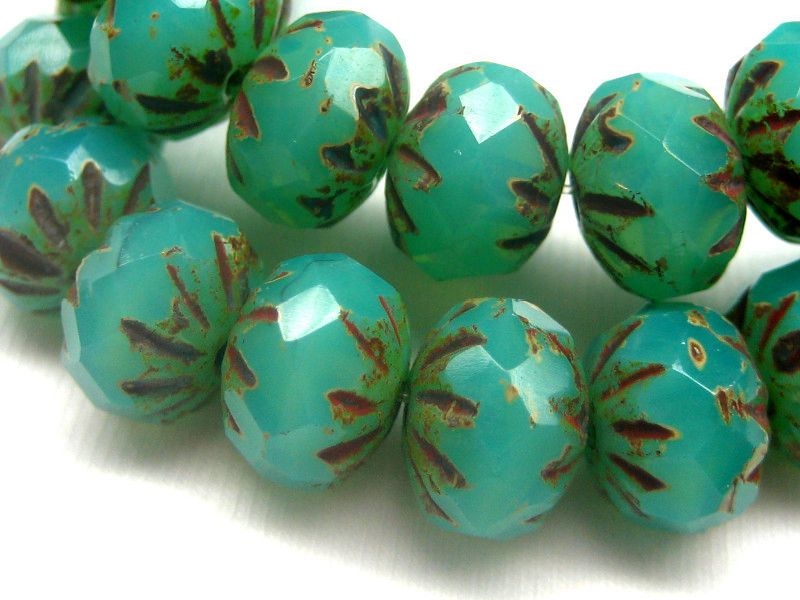 4x Cruller Turquoise Green Opal Glasperlen 6x9mm