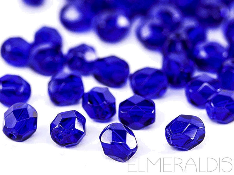 3mm feuerpolierte Glasperlen Cobalt dunkelblau 50x