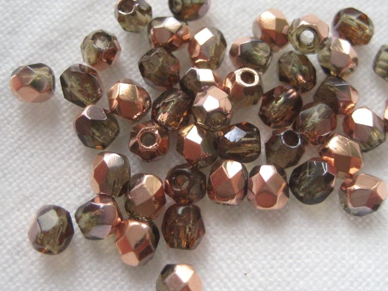 3mm 50 feuerpol Glasperlen Copper Smoky Topaz