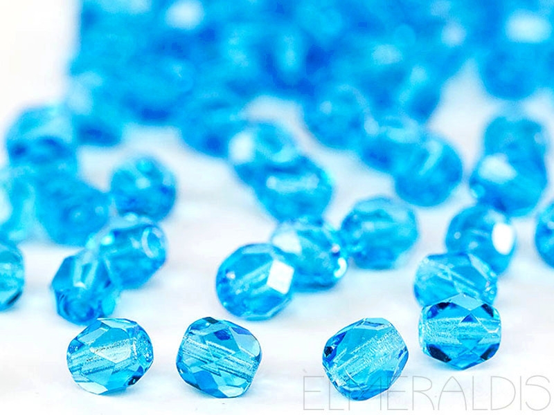 4mm 50 feuerpol Glasperlen Aquamarine