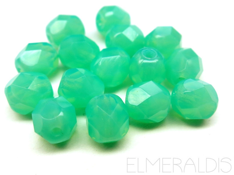 4mm feuerpolierte Glasperlen Milky Aqua türkis 50x