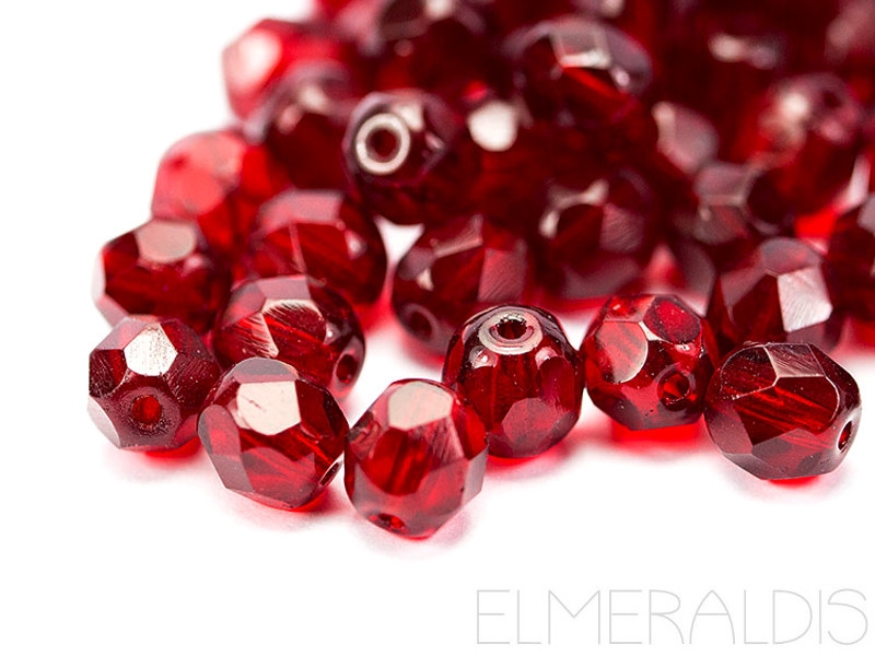 4mm, 50 feuerpol. Glasperlen, Ruby