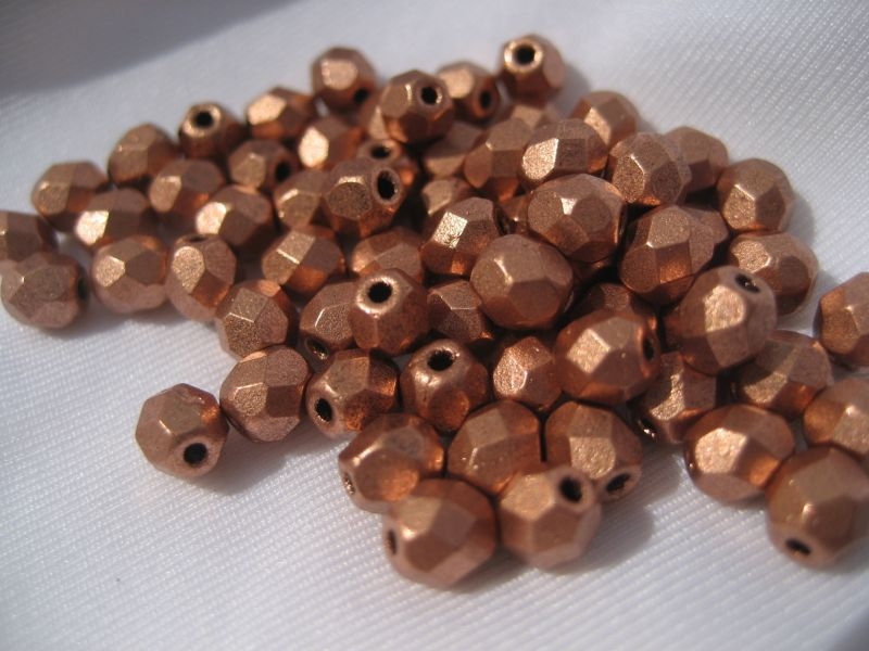 4mm 50 feuerpol Glasperlen Matt Metallic Copper