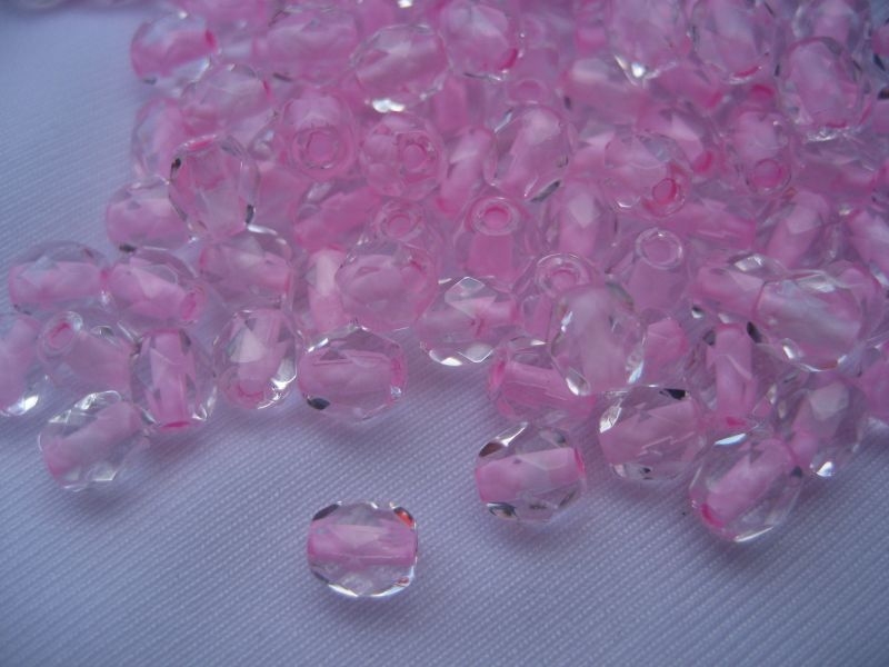 4mm 50 feuerpol Glasperlen Crystal Pink Lined