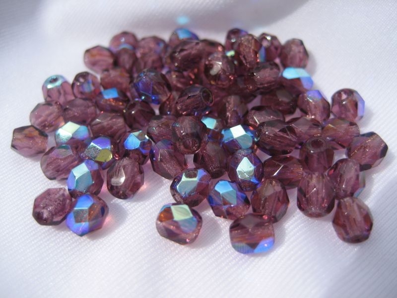 4mm 50 feuerpol Glasperlen Amethyst AB