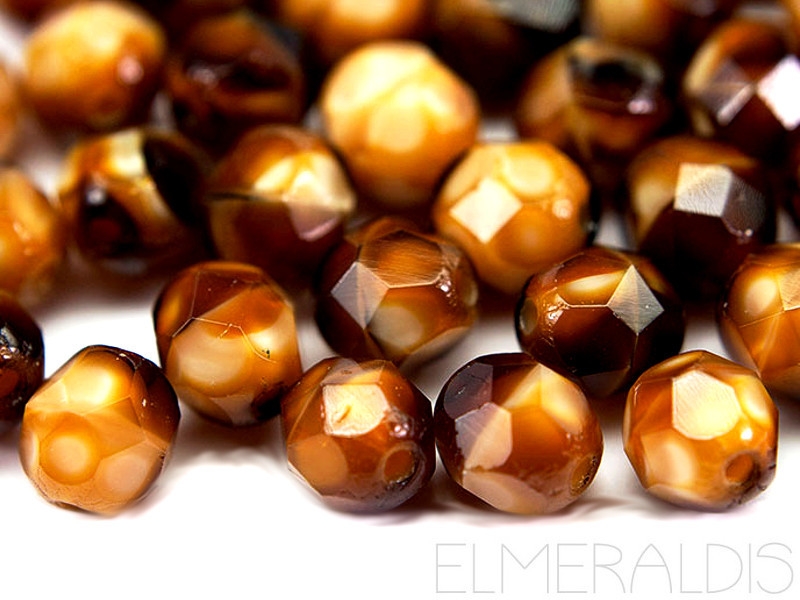 6mm feuerpolierte Glasperlen Milky Caramel 30x