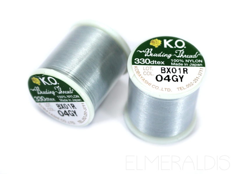 K.O. Nylongarn Beading Thread Fädelgarn Light Grey Gray hellgrau silberfarben 50m