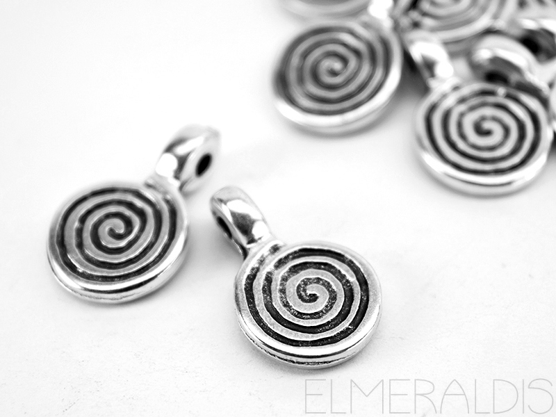 Spirale Coin Charms Anhänger Metall silberfarben