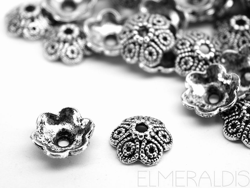 11mm Perlkappen Blumenkelch Zamak Silver Antique silberfarben 4x