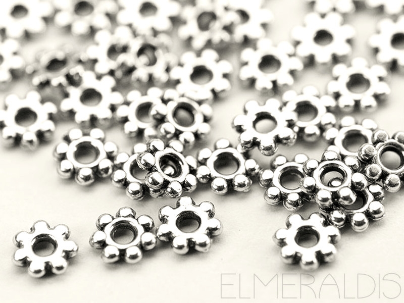 5mm Spacer Blumen Zwischenteile silberfarben 40x