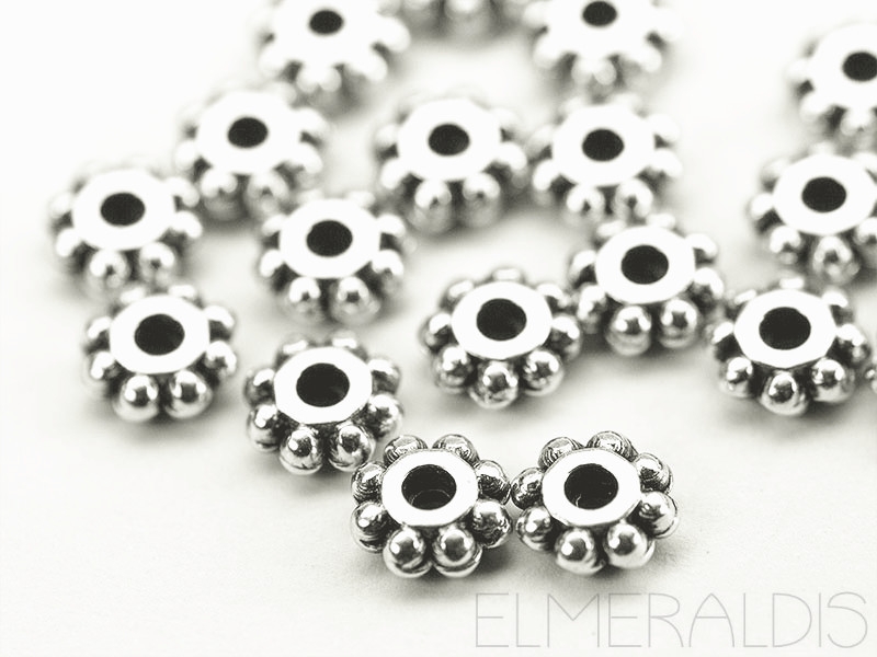 6mm Spacer Blumen Zwischenteile silberfarben 20x