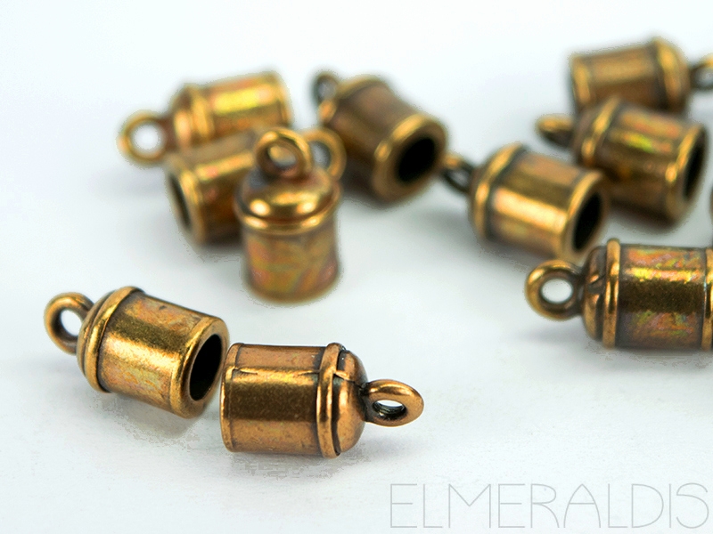 2 Endkappen 4mm rund Bronze Brass Antique