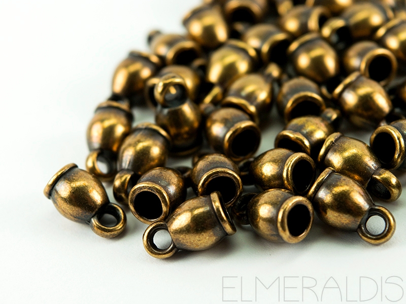 2 Endkappen 4mm rund Bronze Brass Antique Zamak