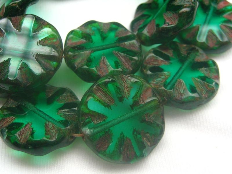 Chunky Coin Emerald Picasso grün Glasperlen 2x