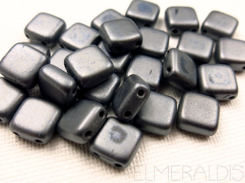 25 CzechMates™ Tile Beads Hematite Matte grau 6mm