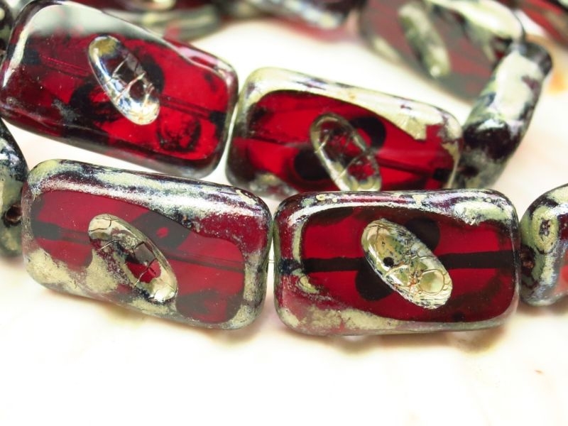 Rectangle Beads Garnet Picasso Glasperlen 2x