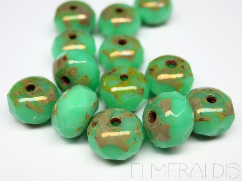 4x Rondelle Jade Green Picasso Glasperlen 6x8mm