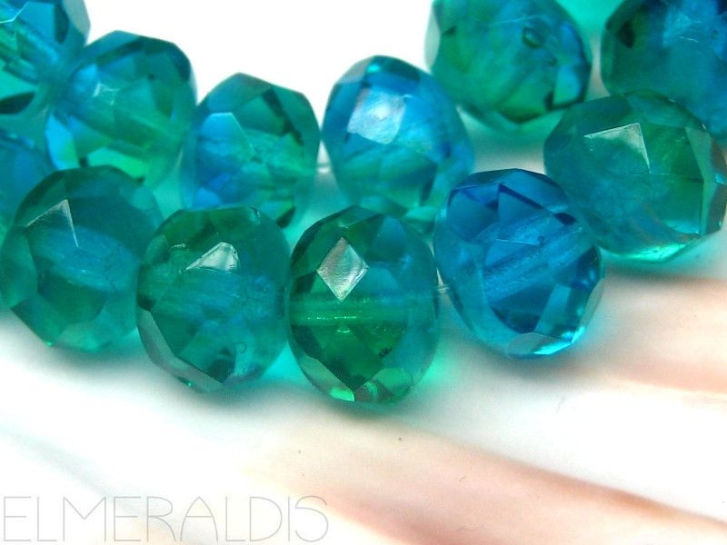 4x Rondelle Green Capri blue Glasperlen 6x8mm