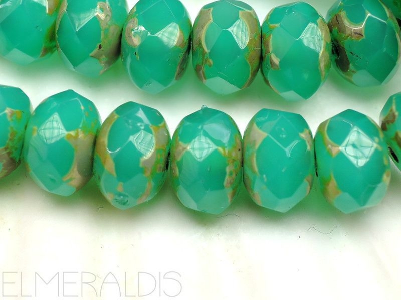 4x Rondelle Emerald Opal Picasso Glasperlen 6x8mm