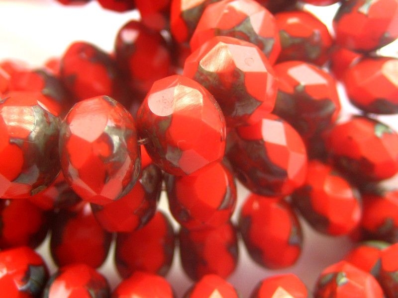 4x Rondelle Red Opaque Picasso Glasperlen 6x8mm